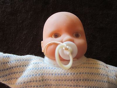 Vintage Hong Kong made cloth and rubber face Baby, with pacifier in 