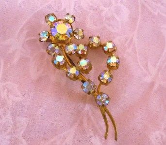   Signed Austrian Crystal AB Aurora Borealis Flower Brooch Pin Jewelry