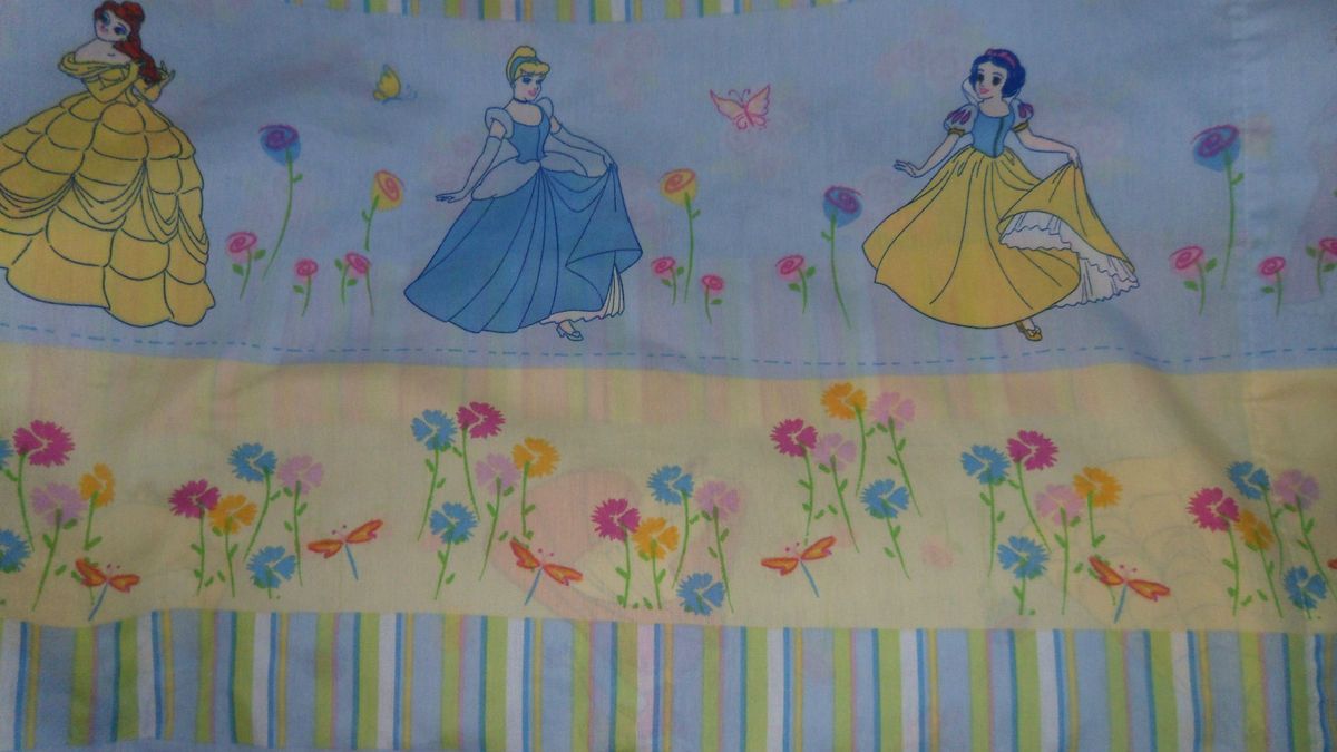 Disney Princess Belle Cinderella Aurora Snow White Blue floral Twin 