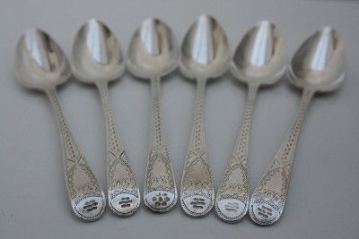 hester bateman family silver set of 6 tea spoons