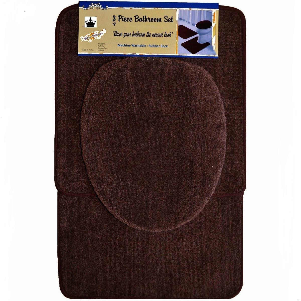 Piece Browm Bathroom Set Bath Contour Rug Lid Toilet seat Cover Mat 