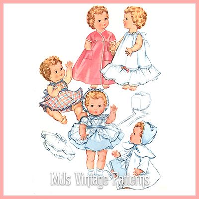 Vtg Baby Doll Clothes Dress Pattern 23 24 25 Toodles DY Dee Betsy 