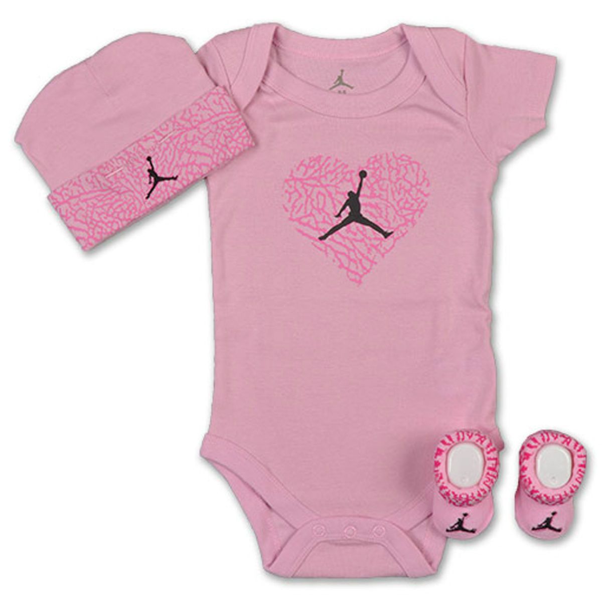    BABY AIR JORDAN ELEPHANT PINK HEART 3 PIECE INFANT JERSEY ONESIE SET