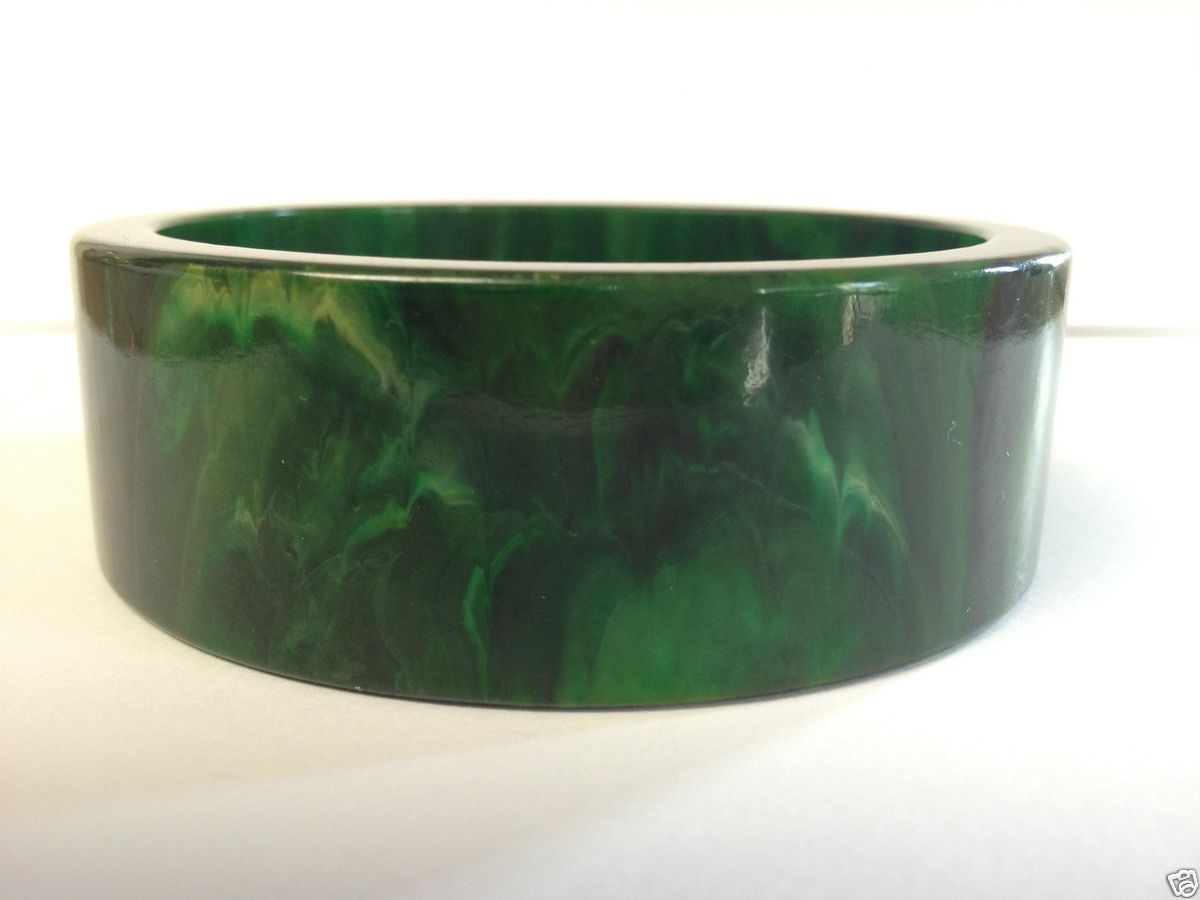   Marbled Green Bakelite Bangle Bracelet Chunky Large Must See