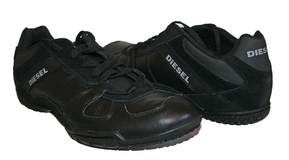 Diesel Mens Leather Black Sneakers Size 9 Model Chilly