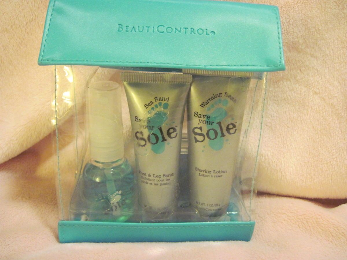 BeautiControl Save Your Sole 5 Pc Mini Set Spray Scrub Lotion Salve 