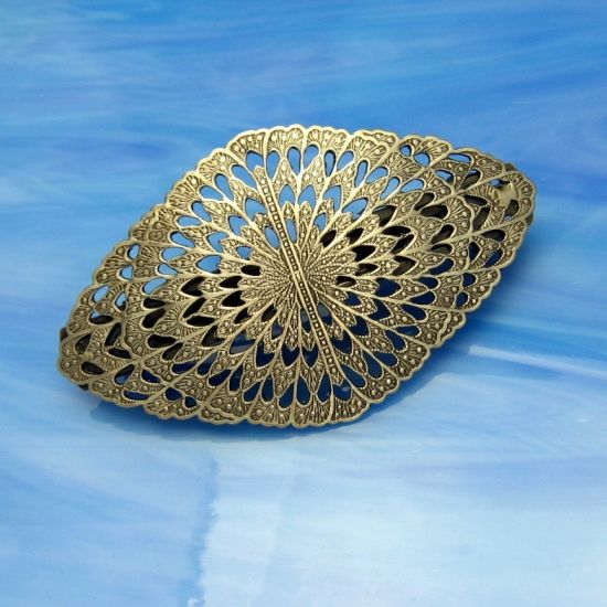   Vintage Large Embossed Oval Hair Barrette Nice Detail Silvertone Metal