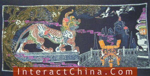 Batik Folk Art Painting 34x64 Miao Hmong Artist 147