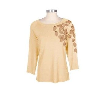 Victor Costa Occasion Flower Applique Sweater w Bead L