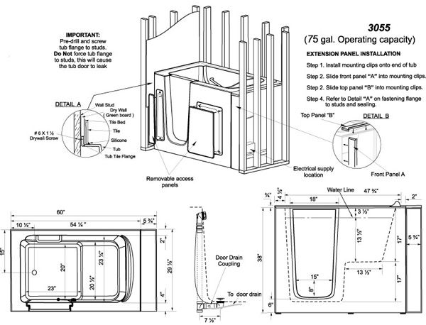 jets material 100 % acrylic tub reinforced w fiberglass diagram