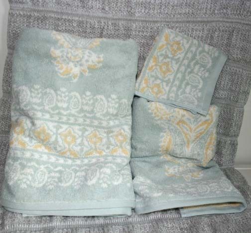 Pottery Barn Fiona Jacquard Bath Towel Hand Towel Washcloth Set 3pc 