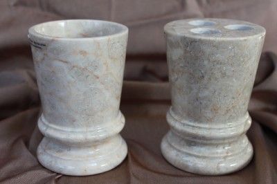 Genuine Marble Bathroom Toothpaste Holder Tumbler Cream Beige Peach 