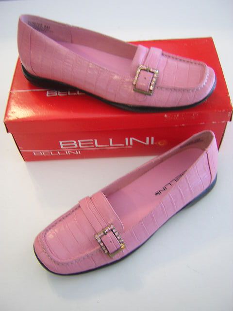 Bellini Blackout Pink Croc Embossed Leather Loafers 9 New