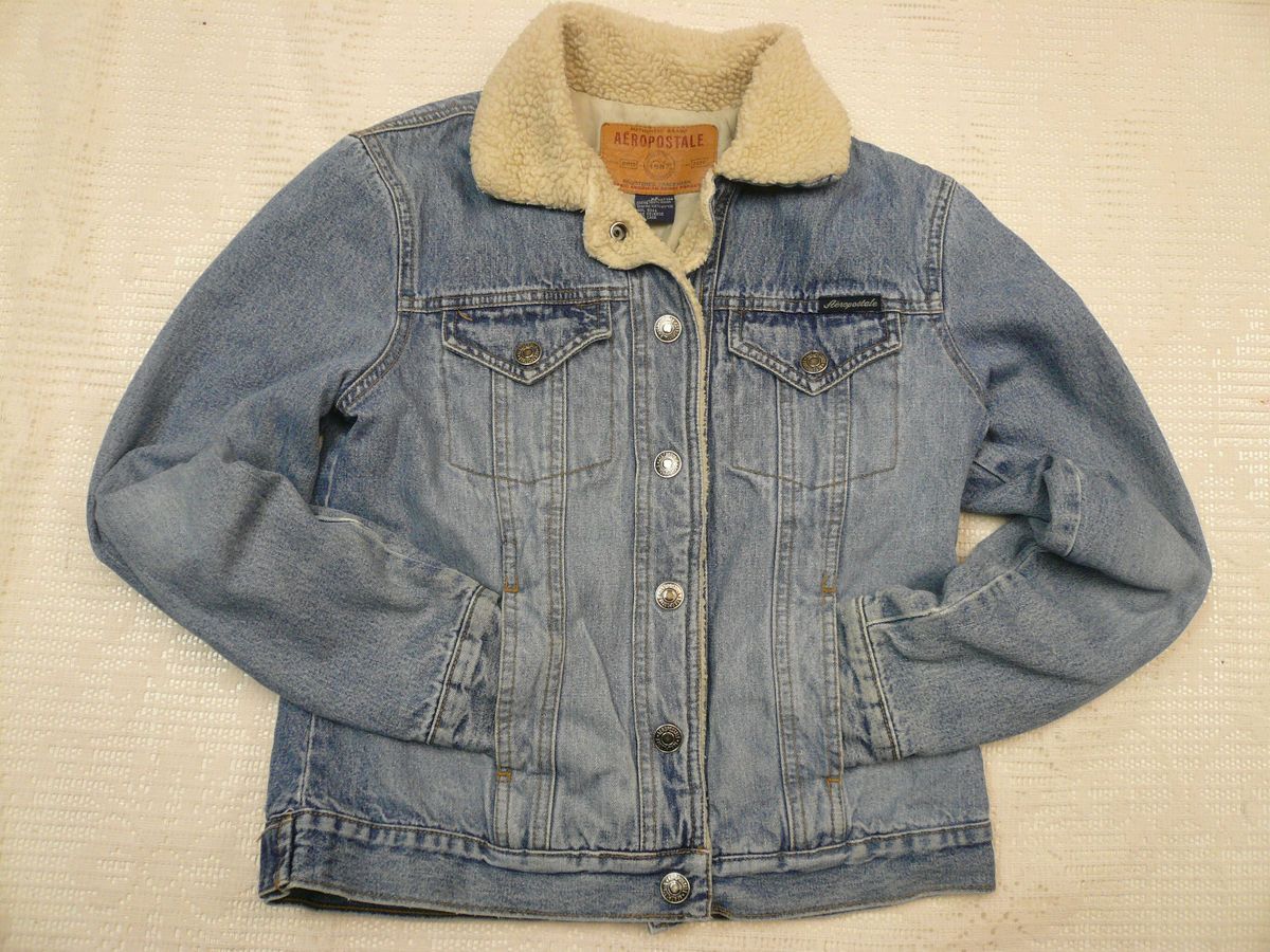 Aeropostale Lined Jean Jacket Juniors XS Extra Small Fleece Blue Denim 