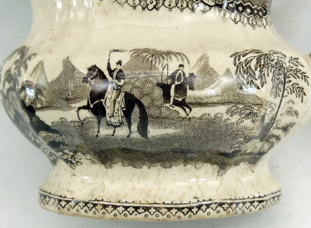 Antique BrownTransferware Creamer Soldier Horse Archer BELZONI