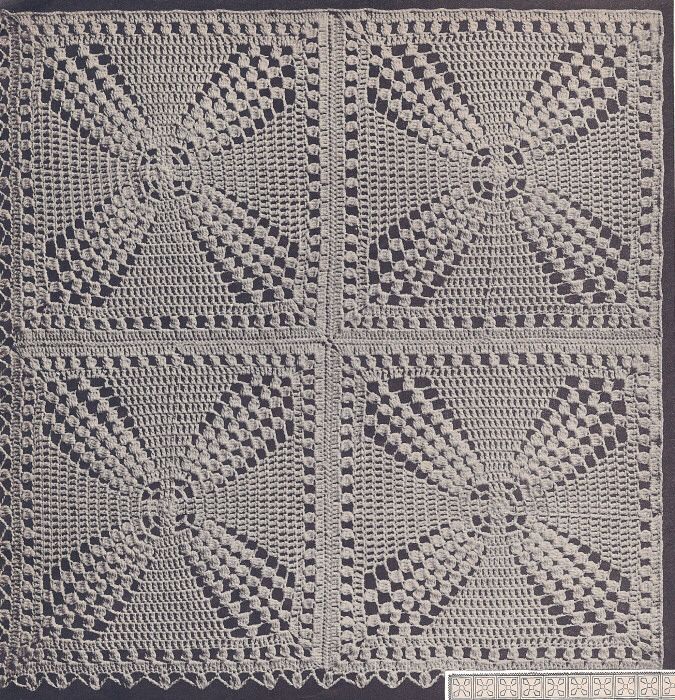 Vintage Crochet Pattern Motif Bedspread Windmill Filet