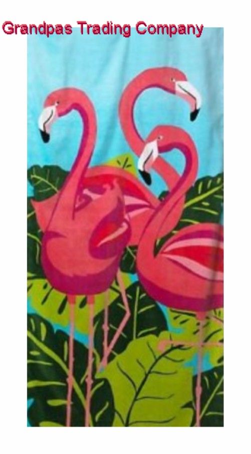 Pink FLAMINGO Beach Towel Tropix NEW NWT 100% Cotton 30 x 60 Tropical 