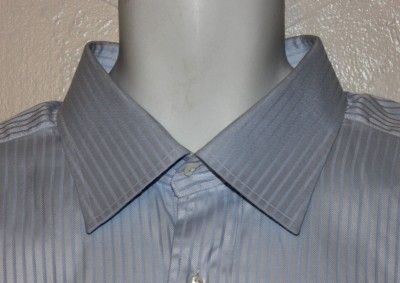 IKE BEHAR RARE BLUE PINSTRIPE DRESS SHIRT+FRENCH CUFFS 18 L MINT