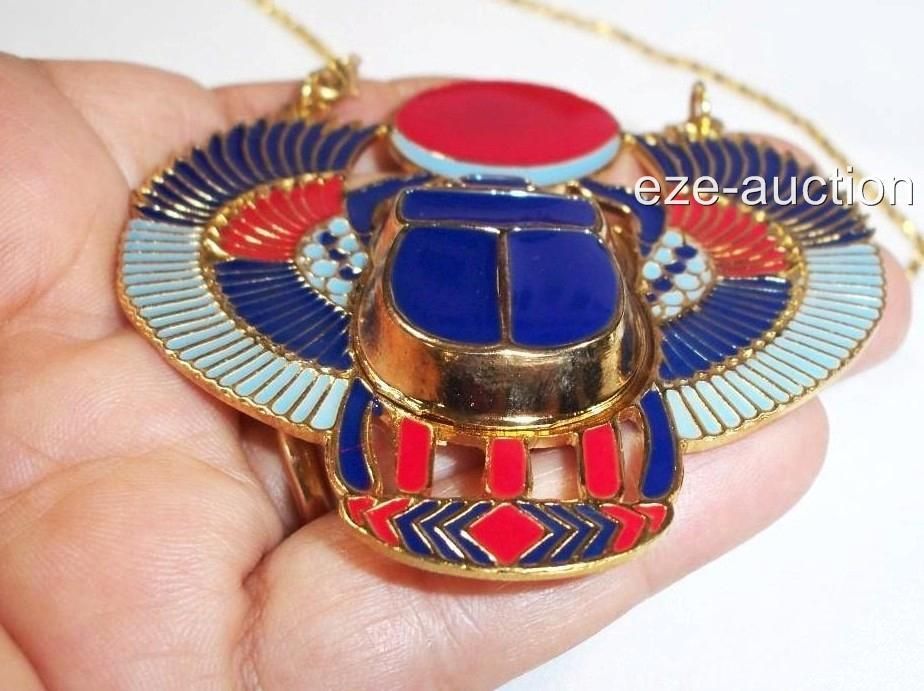   Egyptian Inspired Sparkling 3D Huge Scarab Beetle Necklace