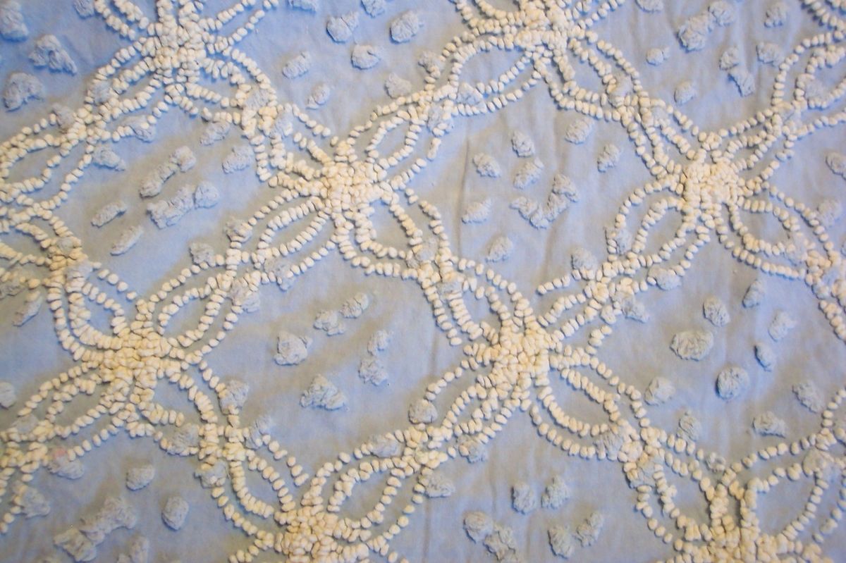 MSB Chenille Bedspread Fabric Blue Cabin Craft