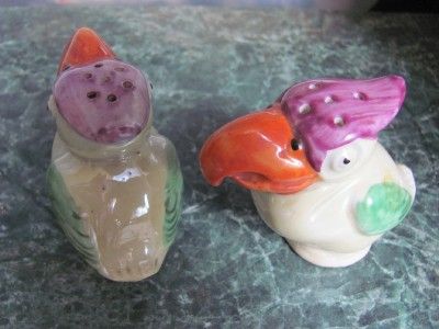 1930s German HP Lusterware Bird Horn Beek Lustre Glaze Salt Pepper 