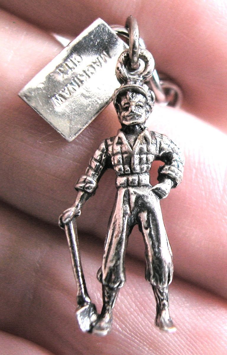   Sterling Silver Lumberjack Charm Hallmarked Bell Trading Mackinaw City