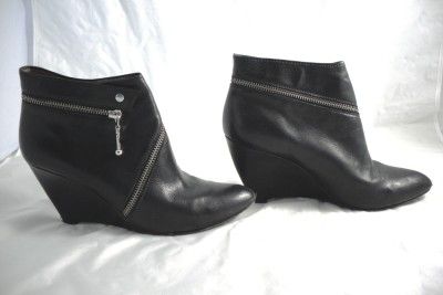 Belle Sigerson Morrison Wedge Shoes Ankle Boots Leather Black 7 5 