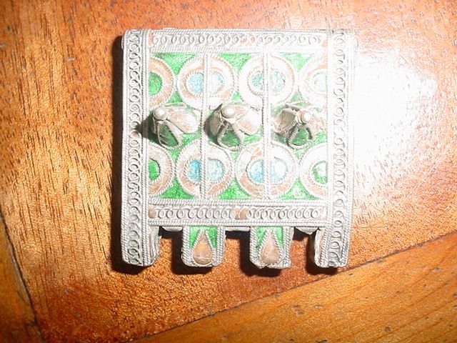 MOROCCAN JEWELRY ANTIQUE BERBER SILVER ENAMEL HIRZ