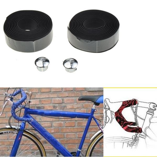 Bike Bicycle Cork Handlebar Tape Wrap 2 Bar Plug Black