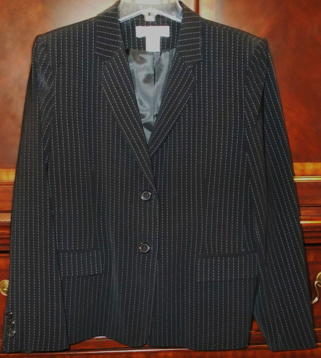 Womens 14P Judith Hart Black Pinstripe Classic Blazer Jacket 14 Petite 