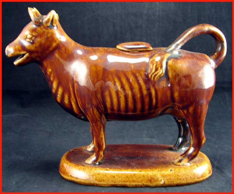 Antique Bennington Art Pottery Cow Creamer with Lid