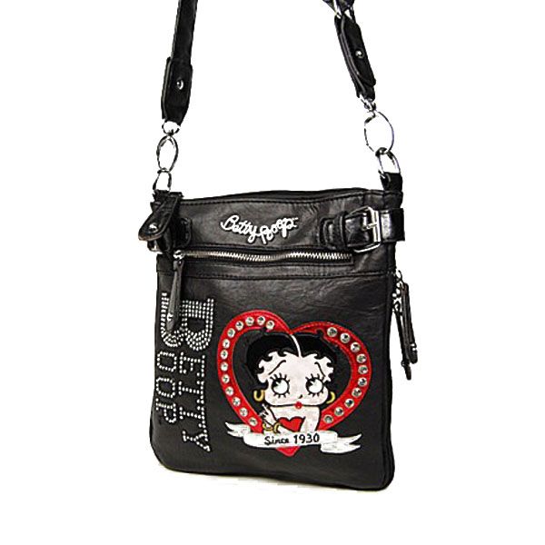 Betty Boop Signature Rhinestones Heart Design Messenger Handbag Purse 