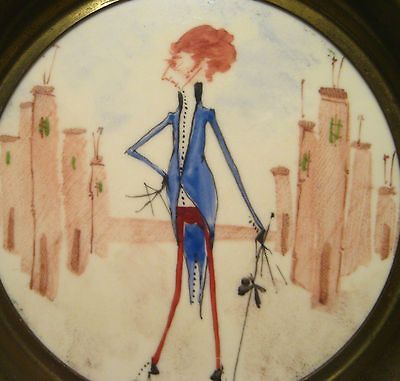 BEAUTIFUL VINTAGE ITALIAN MODERNIST ROUND MINIATURE FIGURE PAINTING 