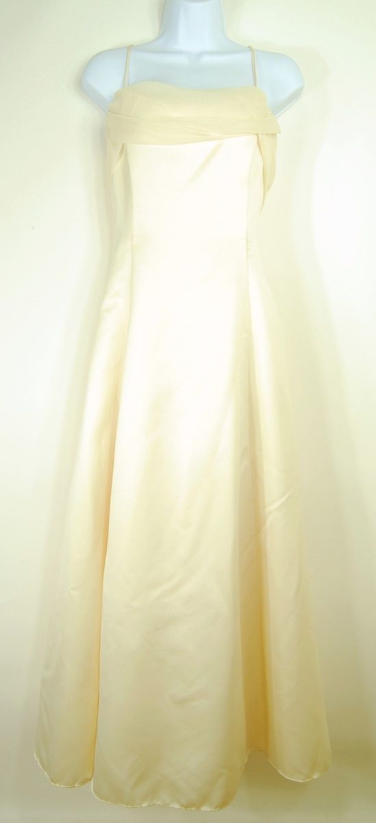 Betsy & Adam Jaslene Yellow Satin Chiffon Evening Gown Prom Long 