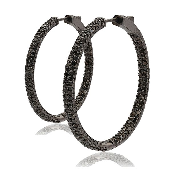 Womens Large Diamond Hoop Earrings 10 00 Ct Genuine Black Diamonds 14 