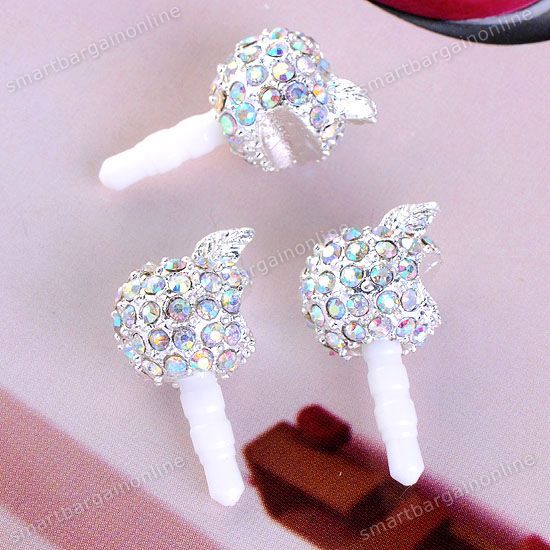 5mm AB White Crystal Bite Apple Earphone Ear Cap Anti Dust Plug for 