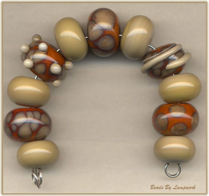 11 Brown Sage Lampwork Beads Handmade Glass Bead Set