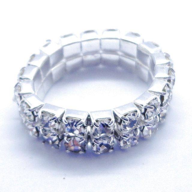 Party Clear Bling Row Rhinestone Crystal Elastic Stretch Jewelry Ring 