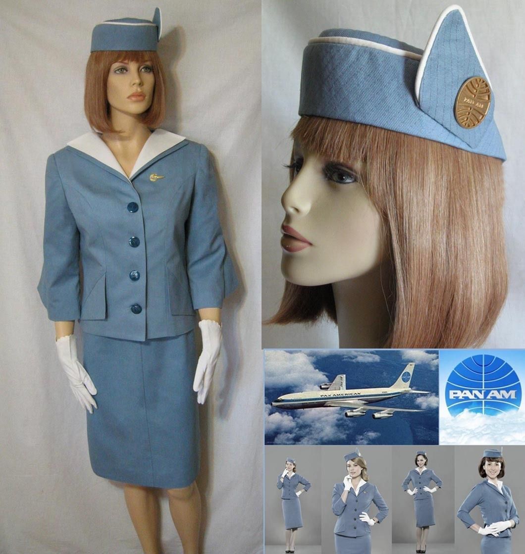 PAN AM STEWARDESS COSTUME Flight Attendant HAT SUIT GLOVES Small