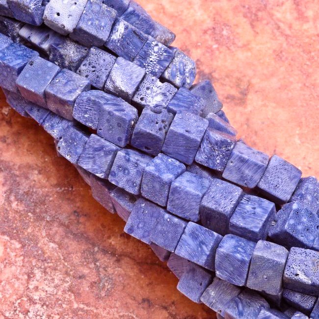 5x5mm Blue Coral Fossil Gemstone Square Loose Bead 16