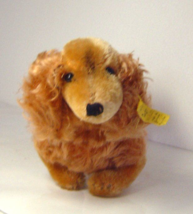 Vintage 50s 60s Steiff Mohair Dachshund Dog Waldi with Button Tag 