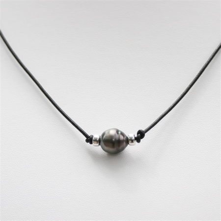 Black Tahitian Pearl Pendant Surfer Necklace Beach Art