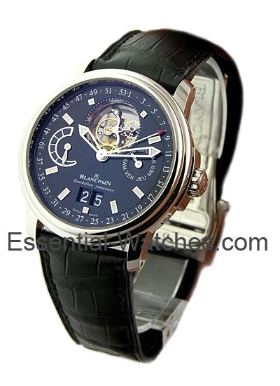 blancpain blancpain leman tourbillon with big date platinum on strap 