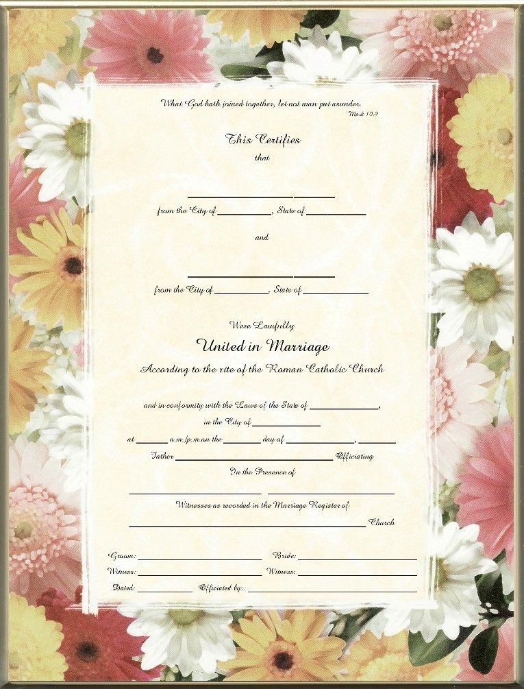 Catholic Marriage Certificate Mixed Daisies Blank