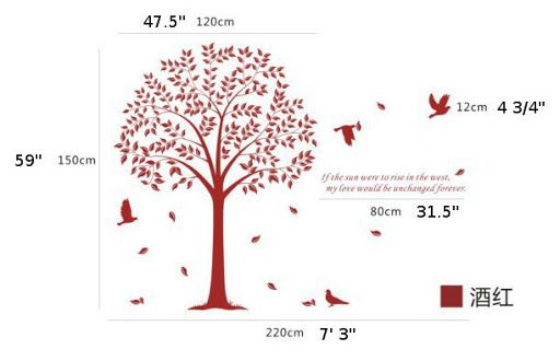 Hot Sale Large Bodhi Tree Birds Wall Sticker Decal Size 59 x 86 1 2 