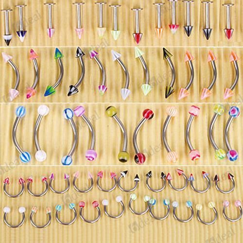 100 Mixed Tongue Navel Barbell Rings Bars Body Jewelry