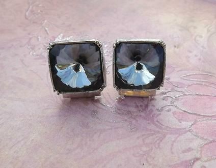 Vtg Brilliant Dante Cufflinks Spectacular RARE Big Black Diamond 