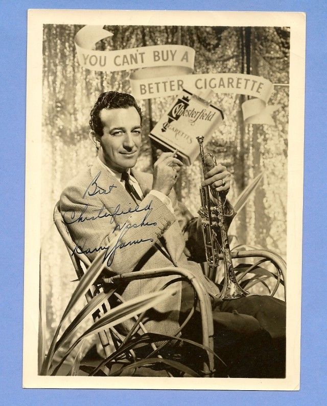 VINTAGE JAZZ TRUMPETER HARRY JAMES PHOTO BEST CHESTERFIELD WISHES 