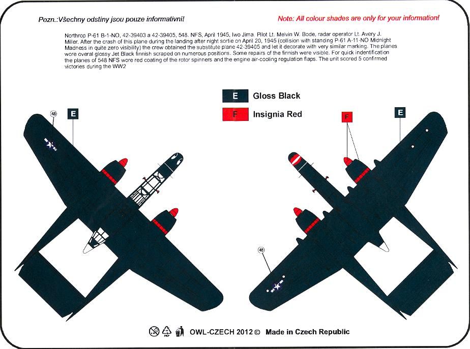   Decals 1 48 Northrop P 61 B 1 No Black Widow Lt Melvin w Bode