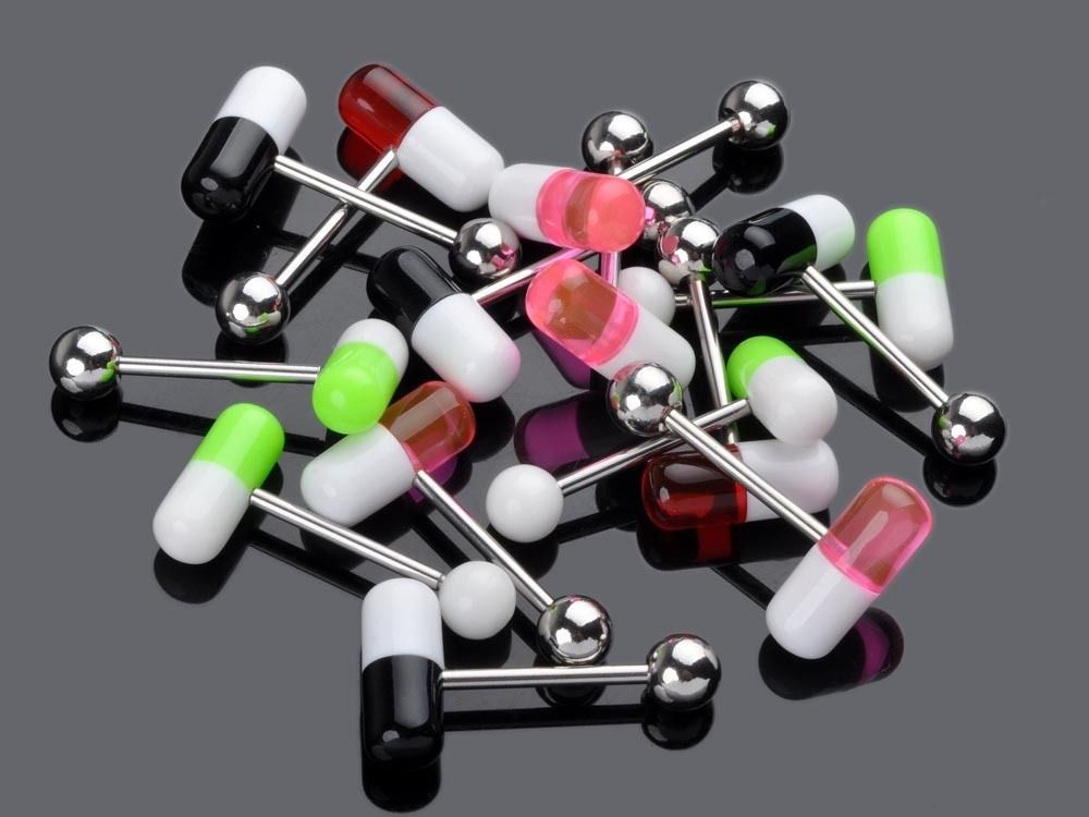 10pc Wholesale Body Jewelry Lots Steel Acrylic Tongue Bar UV Pill 